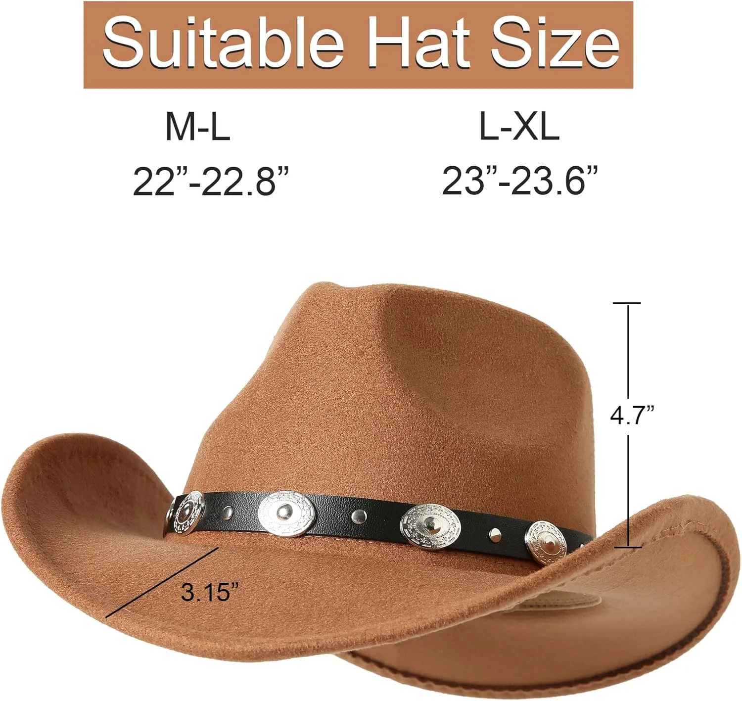 Lanzom Women Men Felt Wide Brim Western Cowboy Hats Belt Buckle Panama Hat