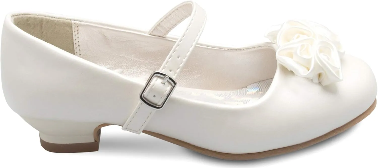 Mary Jane Shoes with Pretty Satin Rolled Rosettes Patent Leather