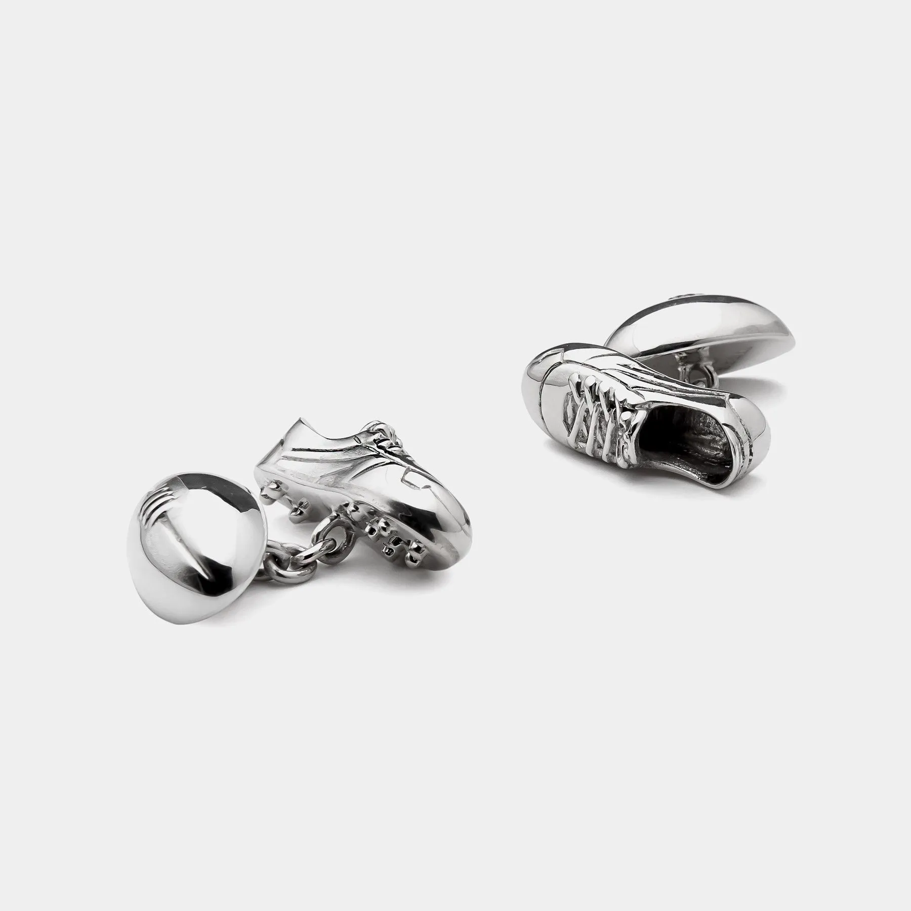 Men's Silver Cufflinks, Rugby Ball & Boots, Silver 925/1000, 8 g
