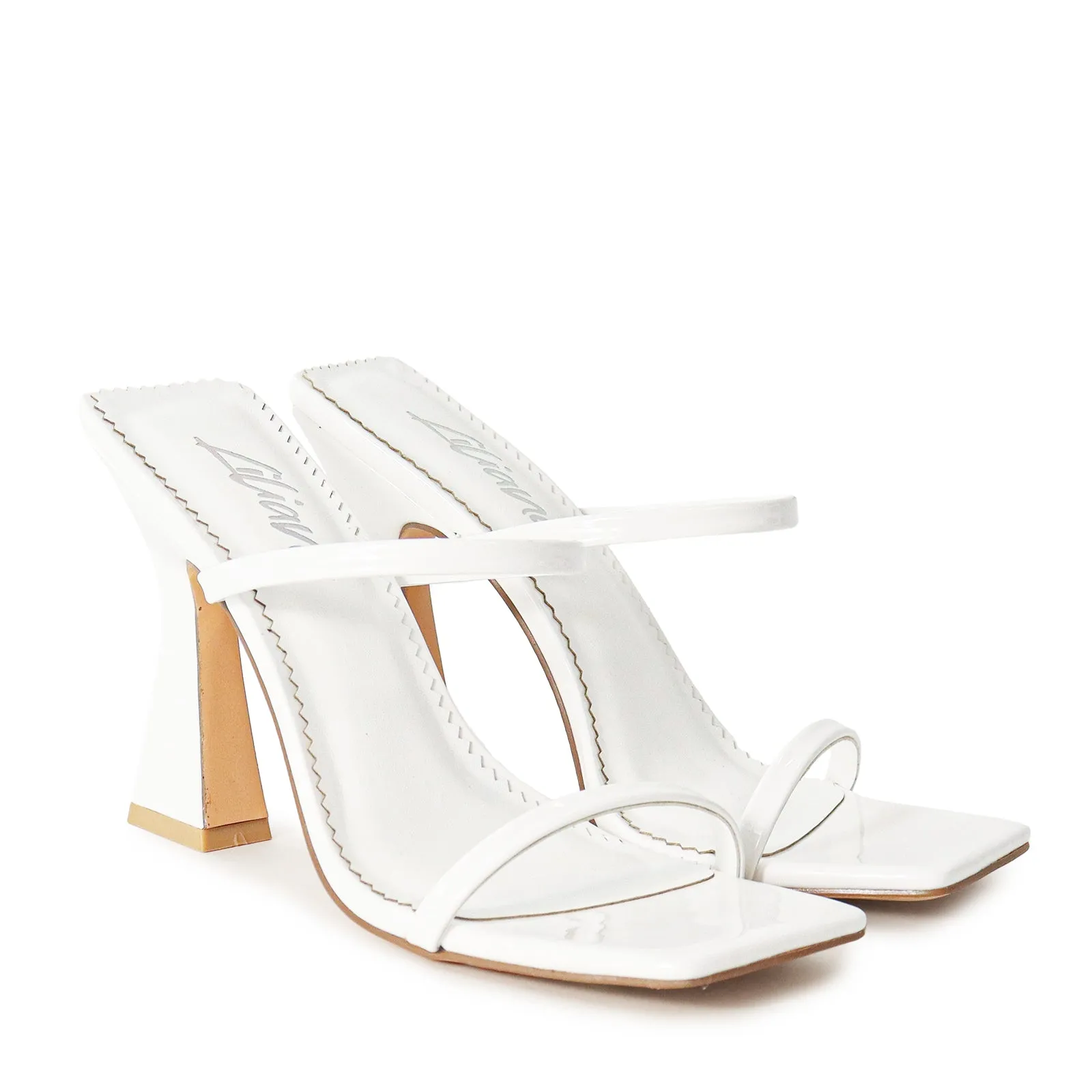 MICHAELA-1 SQUARED STRAPPY TRAPEZOID HIGH HEELS - WHITE