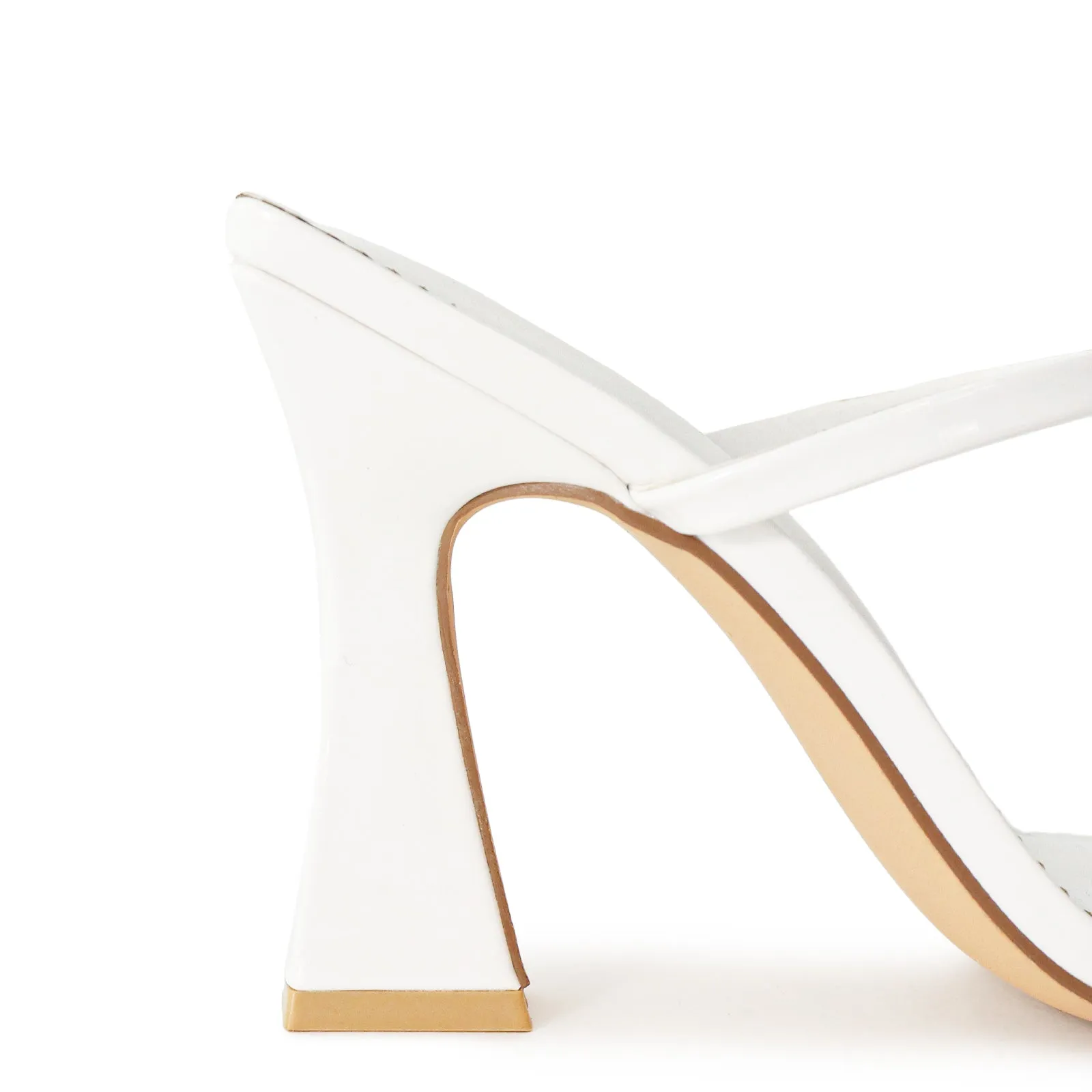 MICHAELA-1 SQUARED STRAPPY TRAPEZOID HIGH HEELS - WHITE