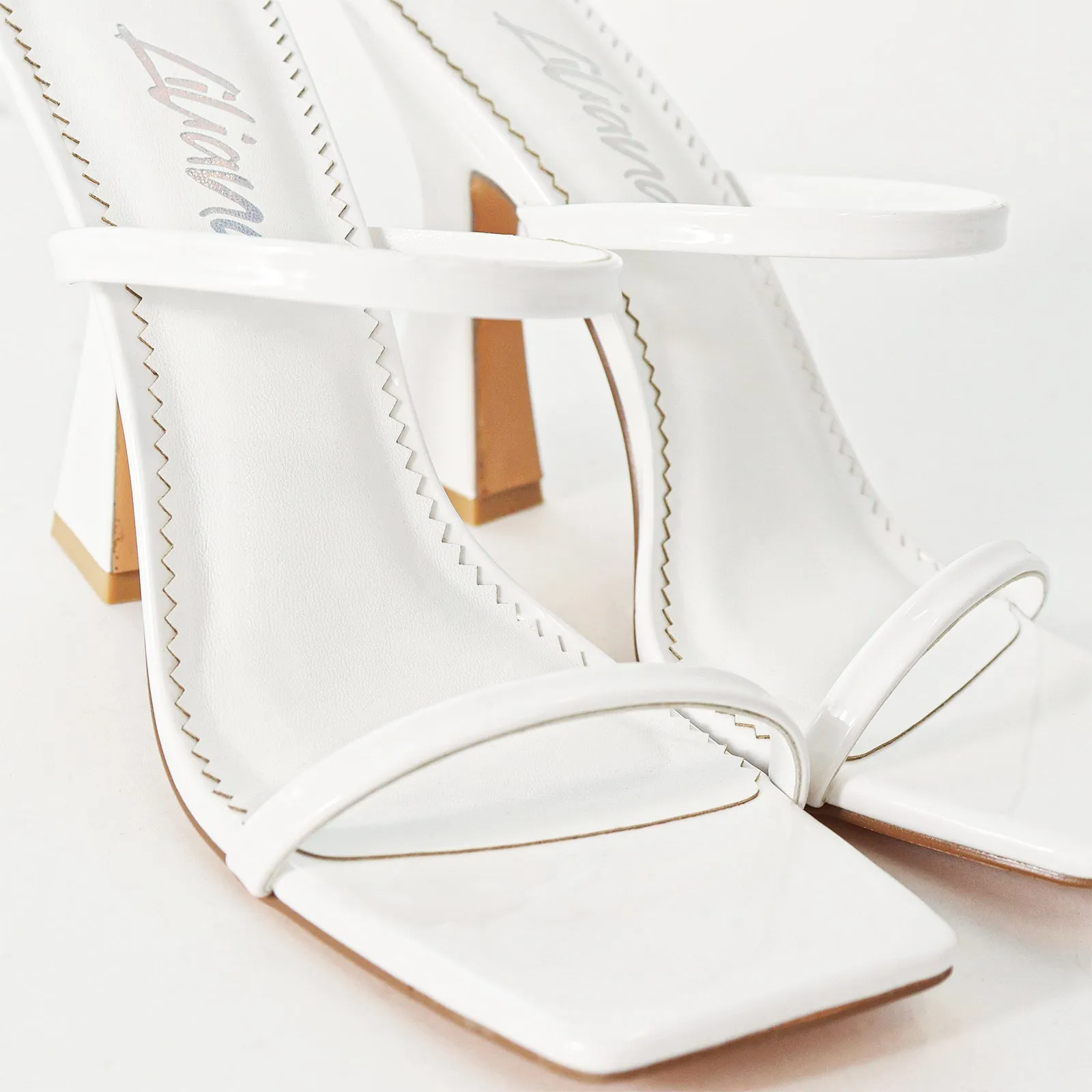 MICHAELA-1 SQUARED STRAPPY TRAPEZOID HIGH HEELS - WHITE