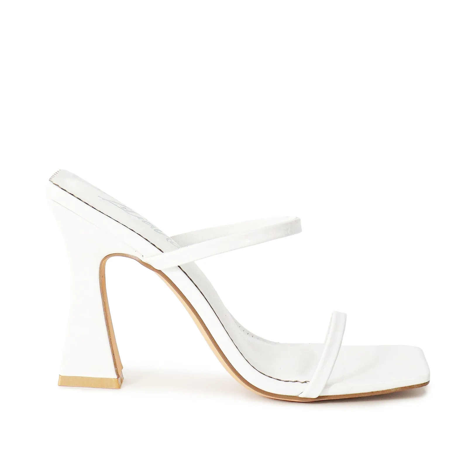 MICHAELA-1 SQUARED STRAPPY TRAPEZOID HIGH HEELS - WHITE