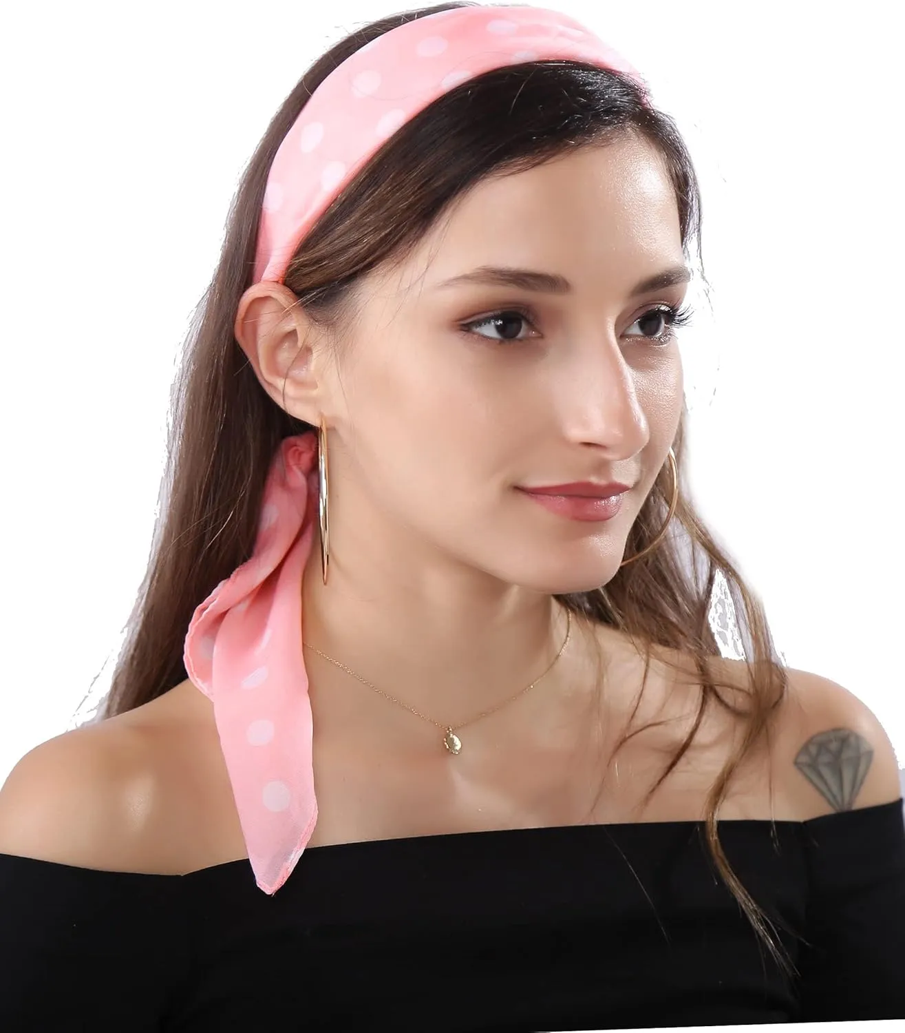 MissShorthair 50s Chiffon Scarf Sheer Square Neck Head Scarf for Women