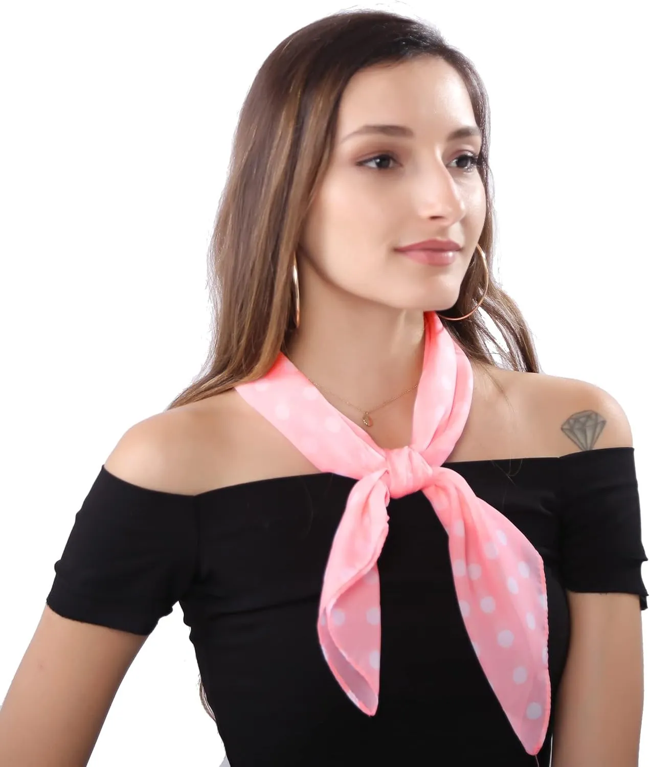 MissShorthair 50s Chiffon Scarf Sheer Square Neck Head Scarf for Women
