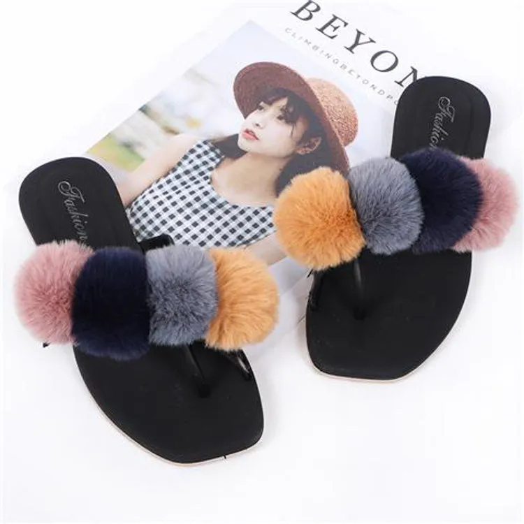 New arrival luxury plush fashion trend faux fur slides for women 2022 fur slippers