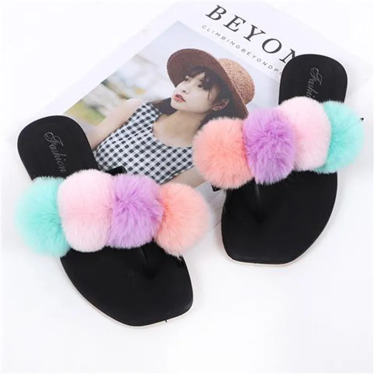 New arrival luxury plush fashion trend faux fur slides for women 2022 fur slippers