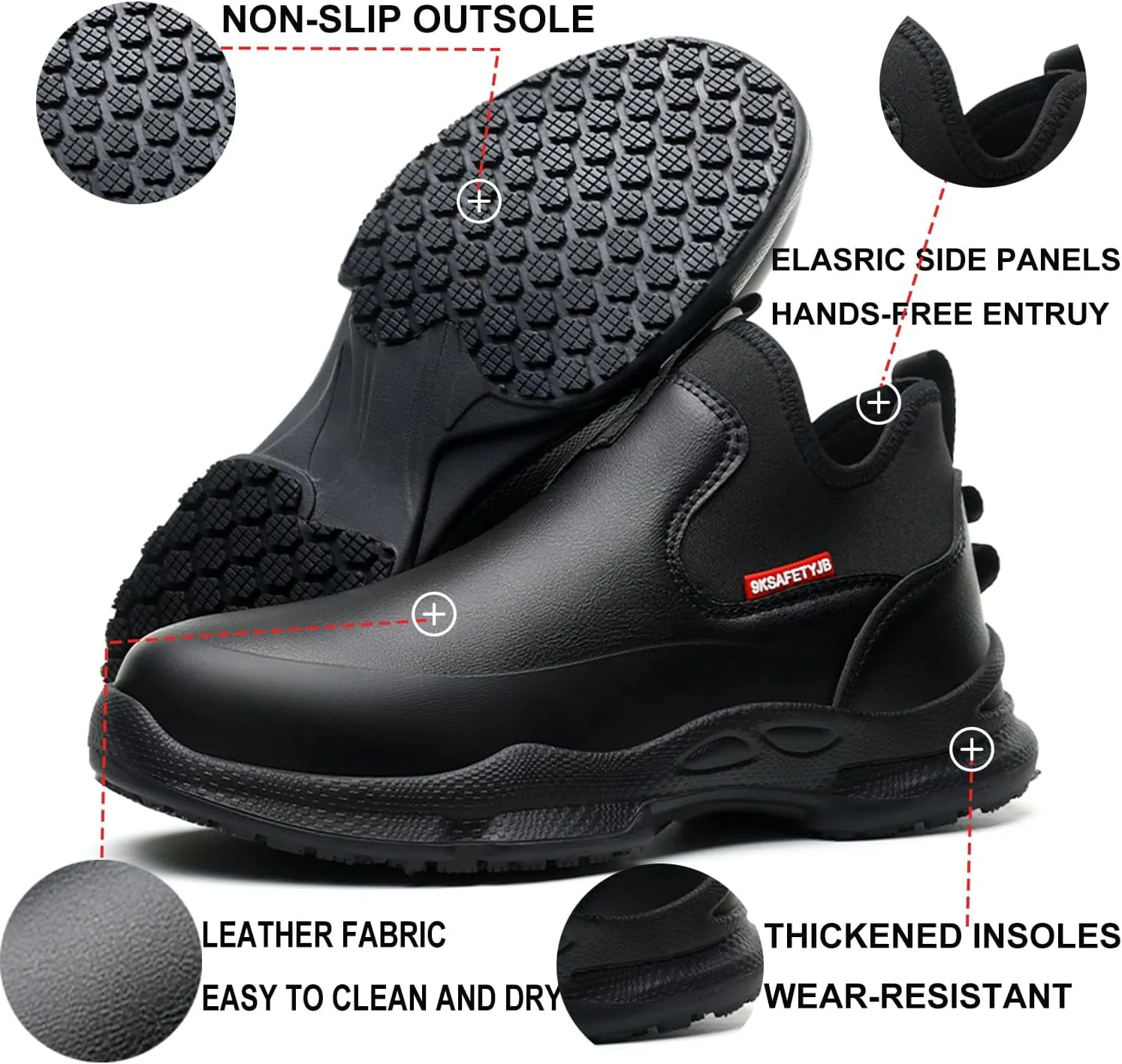 Non Slip Work Shoes Water & Oil Resistant Food Service Shoes Comfortable Slip-On Chef Footwear for Restaurant Hospital