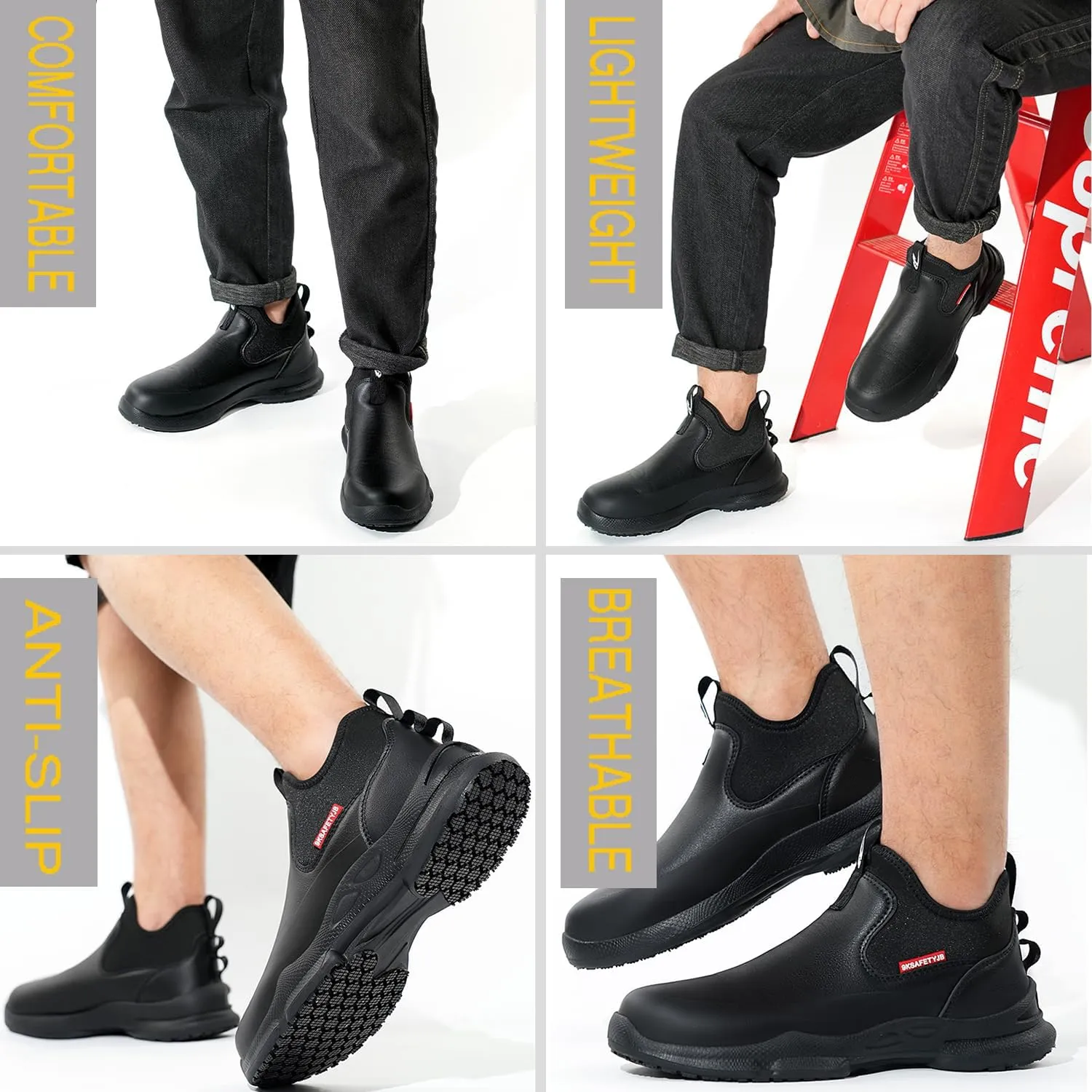 Non Slip Work Shoes Water & Oil Resistant Food Service Shoes Comfortable Slip-On Chef Footwear for Restaurant Hospital