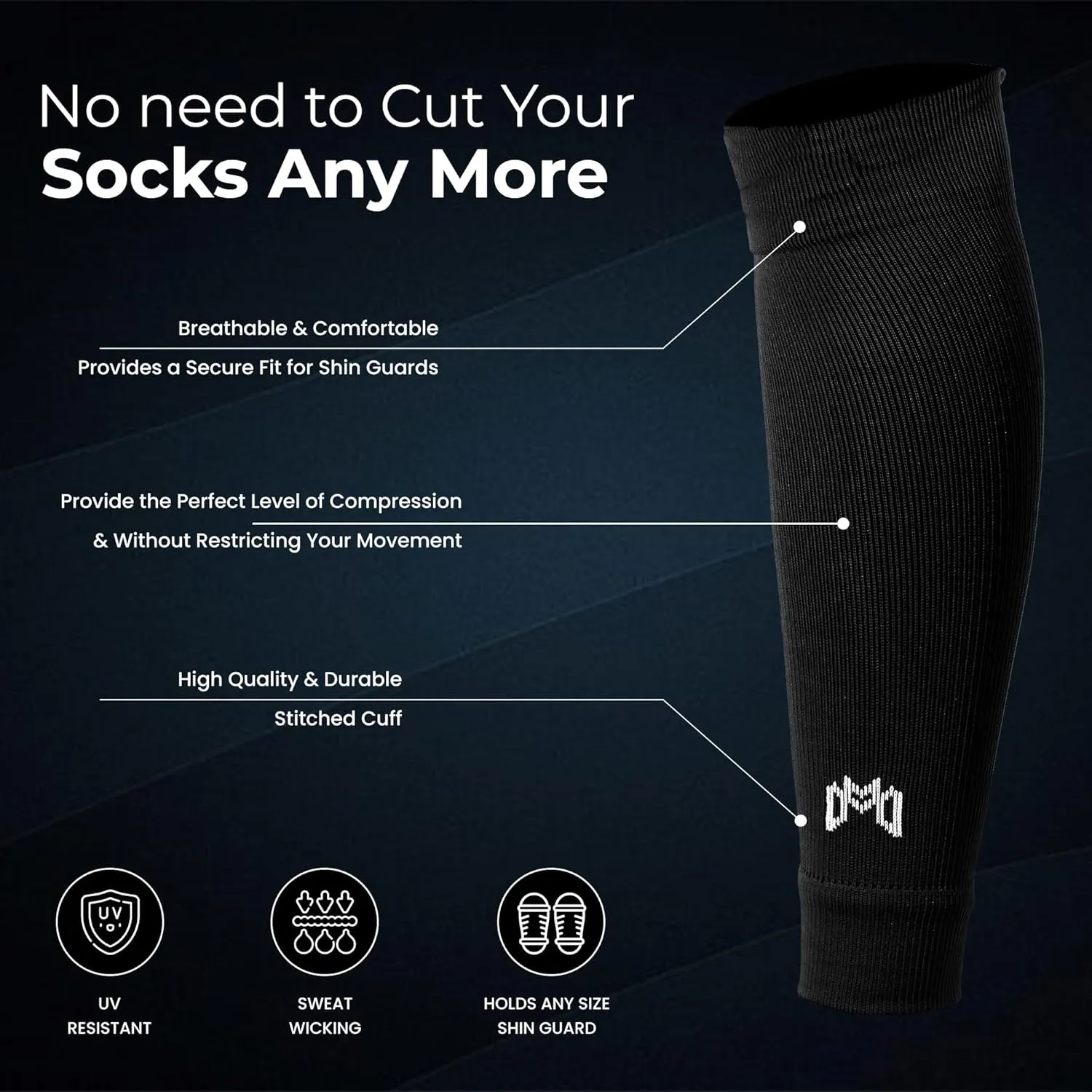 Pre Cut Soccer Sock Sleeves, Companion for Soccer Grip Socks, Securely Holds Shin Guards, Compression Leg Warmer