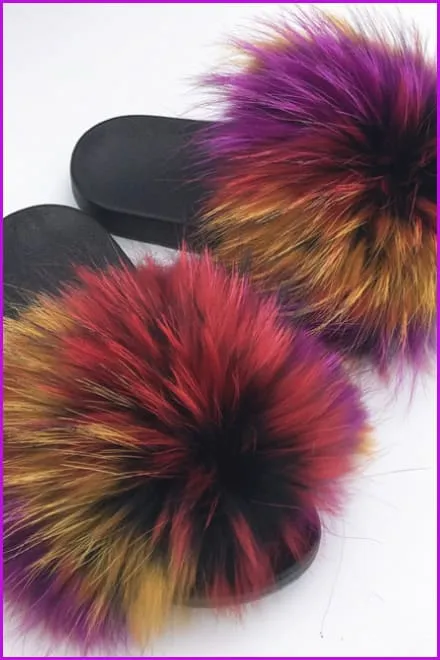 Red PVC Sole Fur Sliders DF073