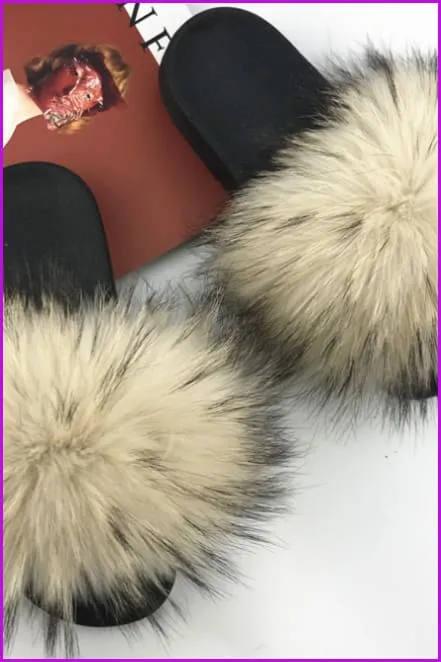 Red PVC Sole Fur Sliders DF073