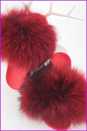 Red PVC Sole Fur Sliders DF073