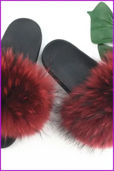 Red PVC Sole Fur Sliders DF073