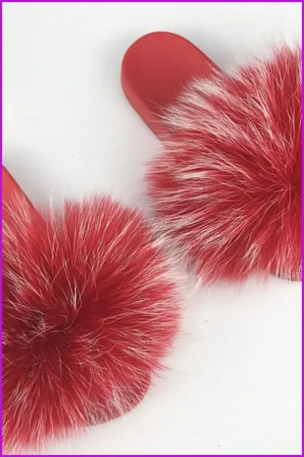 Red PVC Sole Fur Sliders DF073