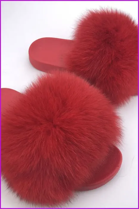 Red PVC Sole Fur Sliders DF073