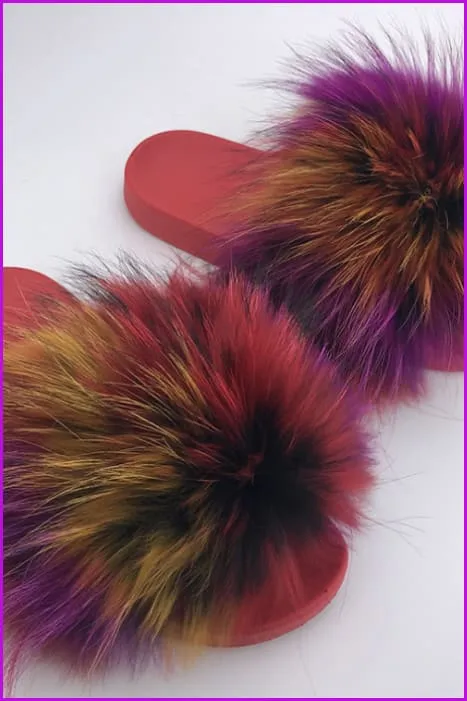 Red PVC Sole Fur Sliders DF073