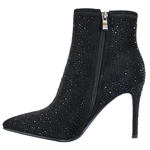 Redz Dressy Heeled Ankle Boots - F4025 - Black Diamante