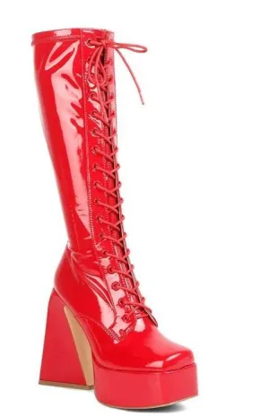 Snowflakes Patent Pu High Platform Calf Boots