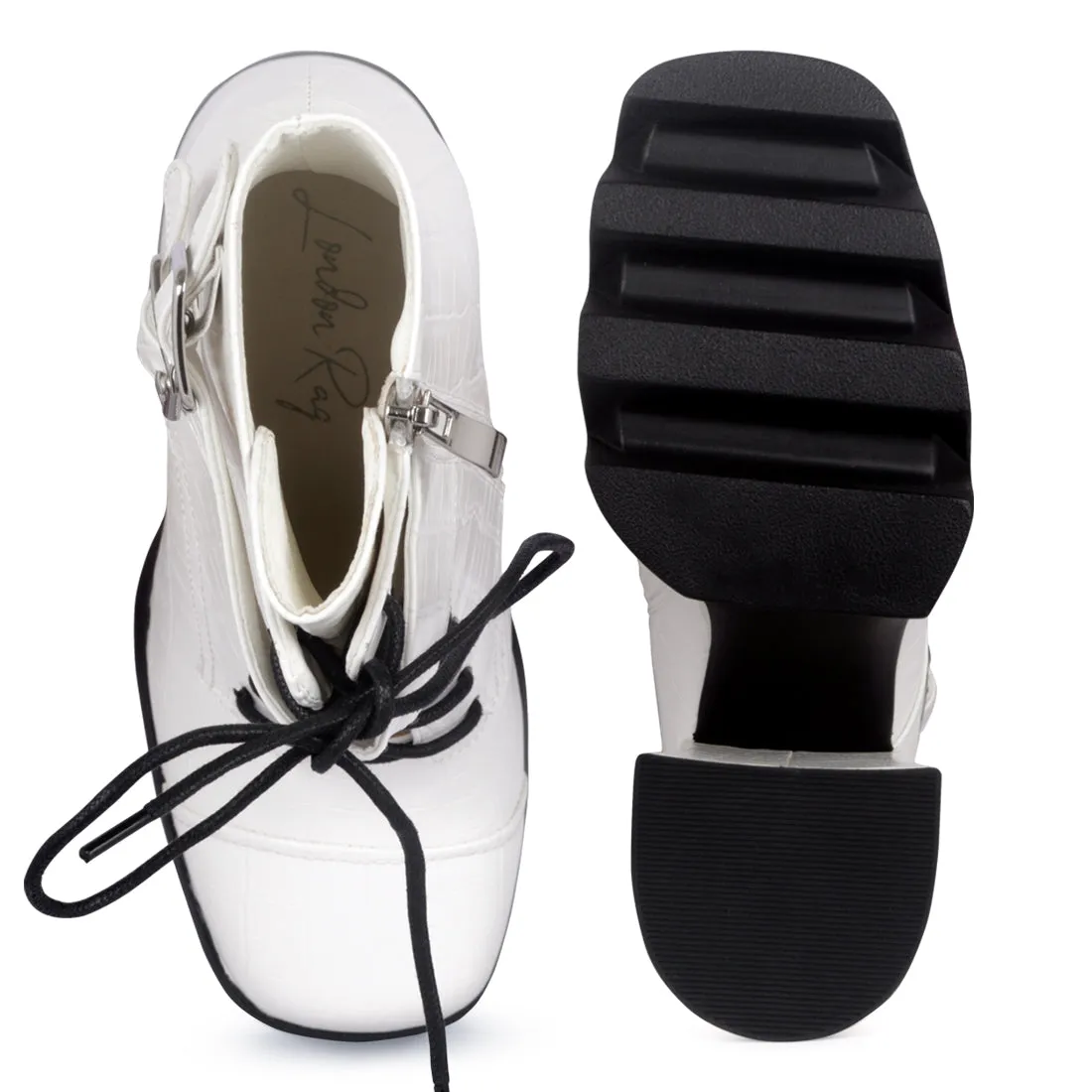 Trucker Block Heel Boots in White