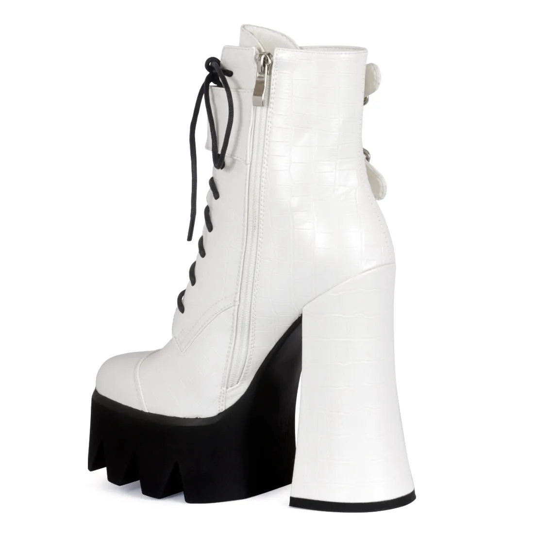Trucker Block Heel Boots in White