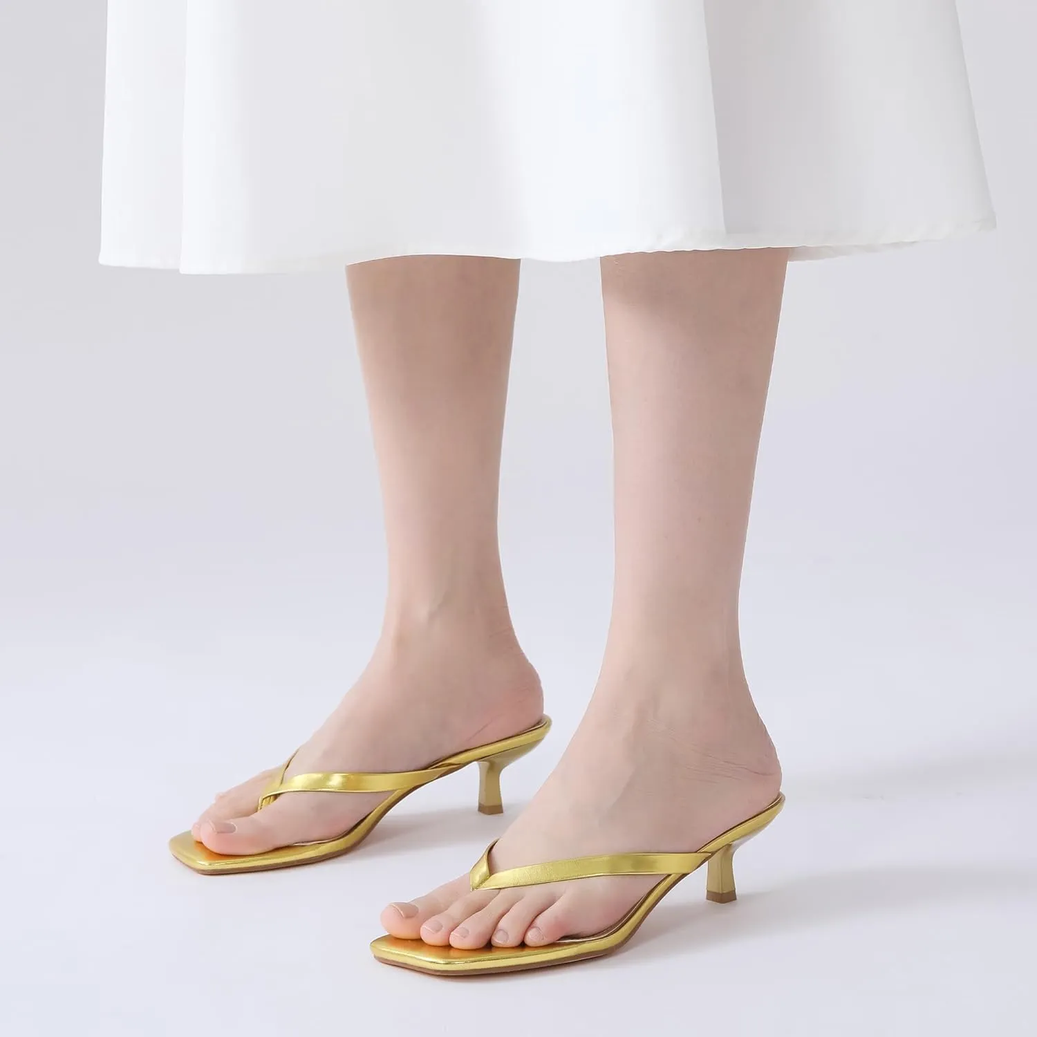 Women's Kitten Heel Sandals Square Toe Slip-On Flip Flop Heels Thong Sandals for Summer 2 Inch Heeled Sandals