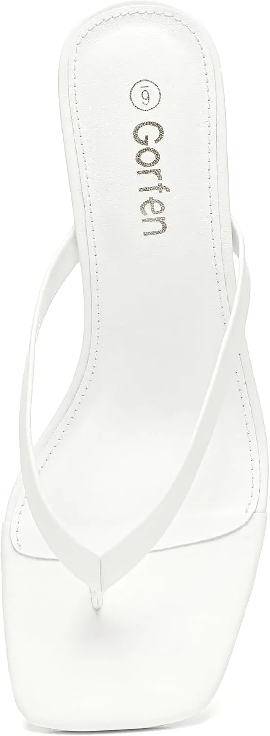 Women's Kitten Heel Sandals Square Toe Slip-On Flip Flop Heels Thong Sandals for Summer 2 Inch Heeled Sandals