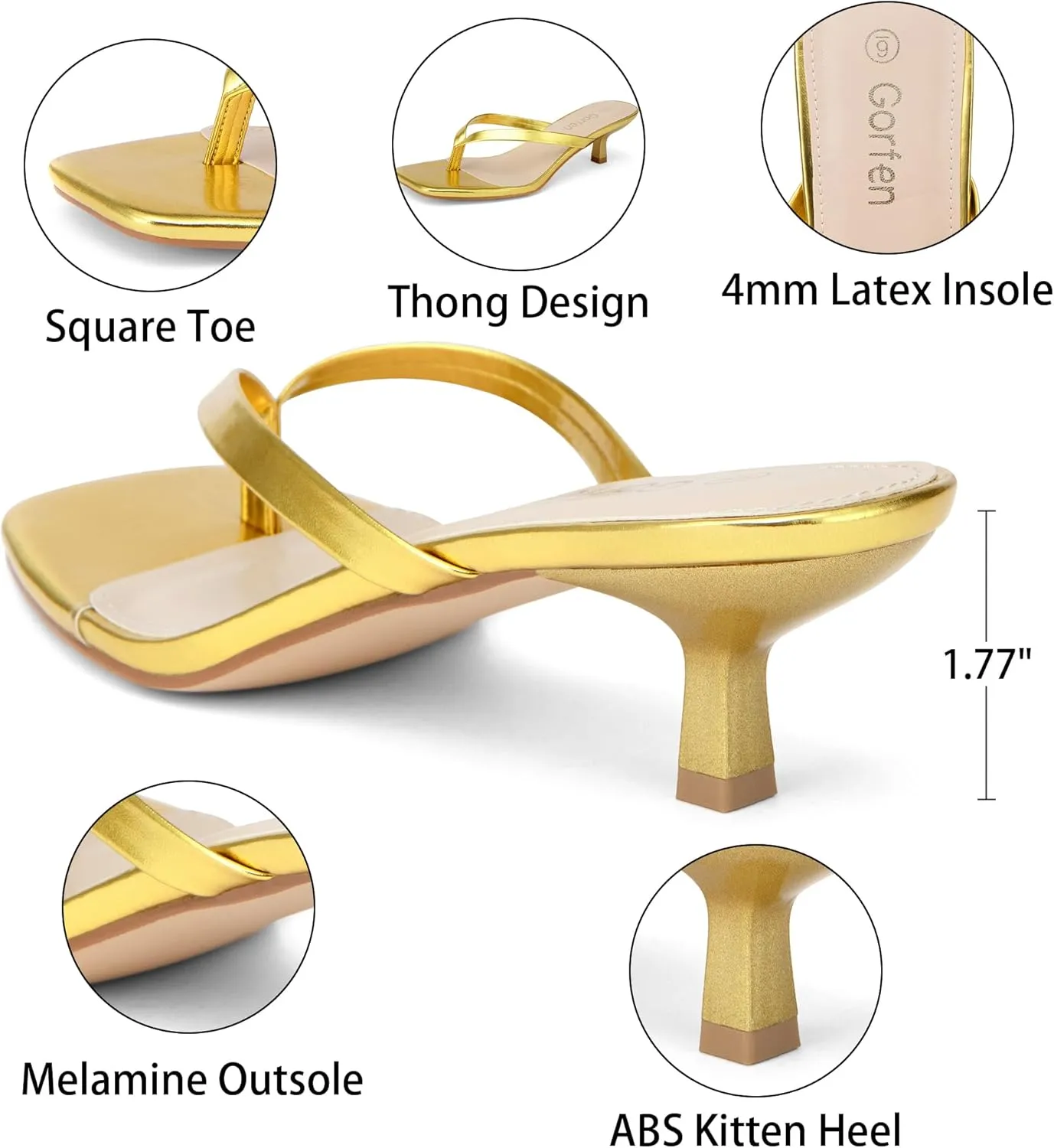 Women's Kitten Heel Sandals Square Toe Slip-On Flip Flop Heels Thong Sandals for Summer 2 Inch Heeled Sandals