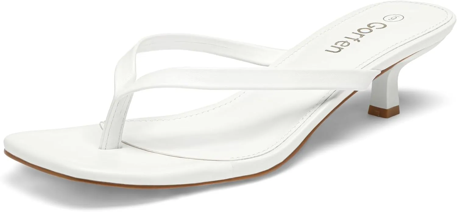 Women's Kitten Heel Sandals Square Toe Slip-On Flip Flop Heels Thong Sandals for Summer 2 Inch Heeled Sandals