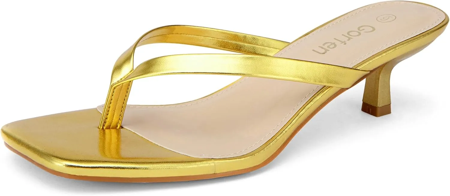 Women's Kitten Heel Sandals Square Toe Slip-On Flip Flop Heels Thong Sandals for Summer 2 Inch Heeled Sandals