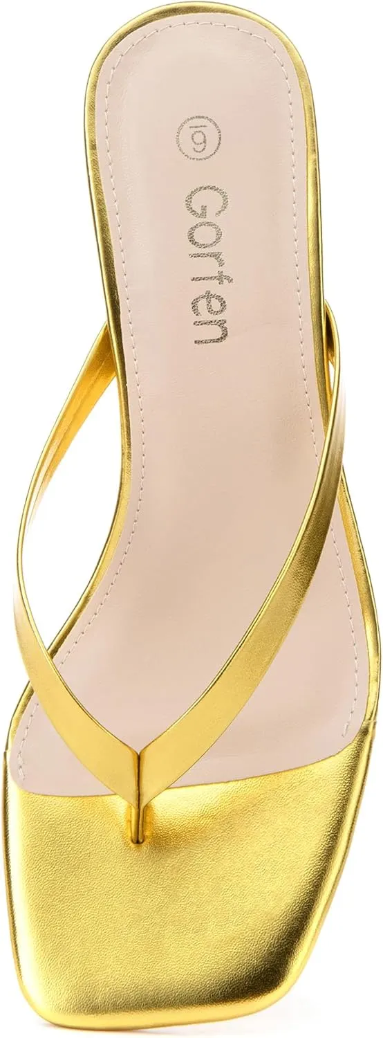 Women's Kitten Heel Sandals Square Toe Slip-On Flip Flop Heels Thong Sandals for Summer 2 Inch Heeled Sandals