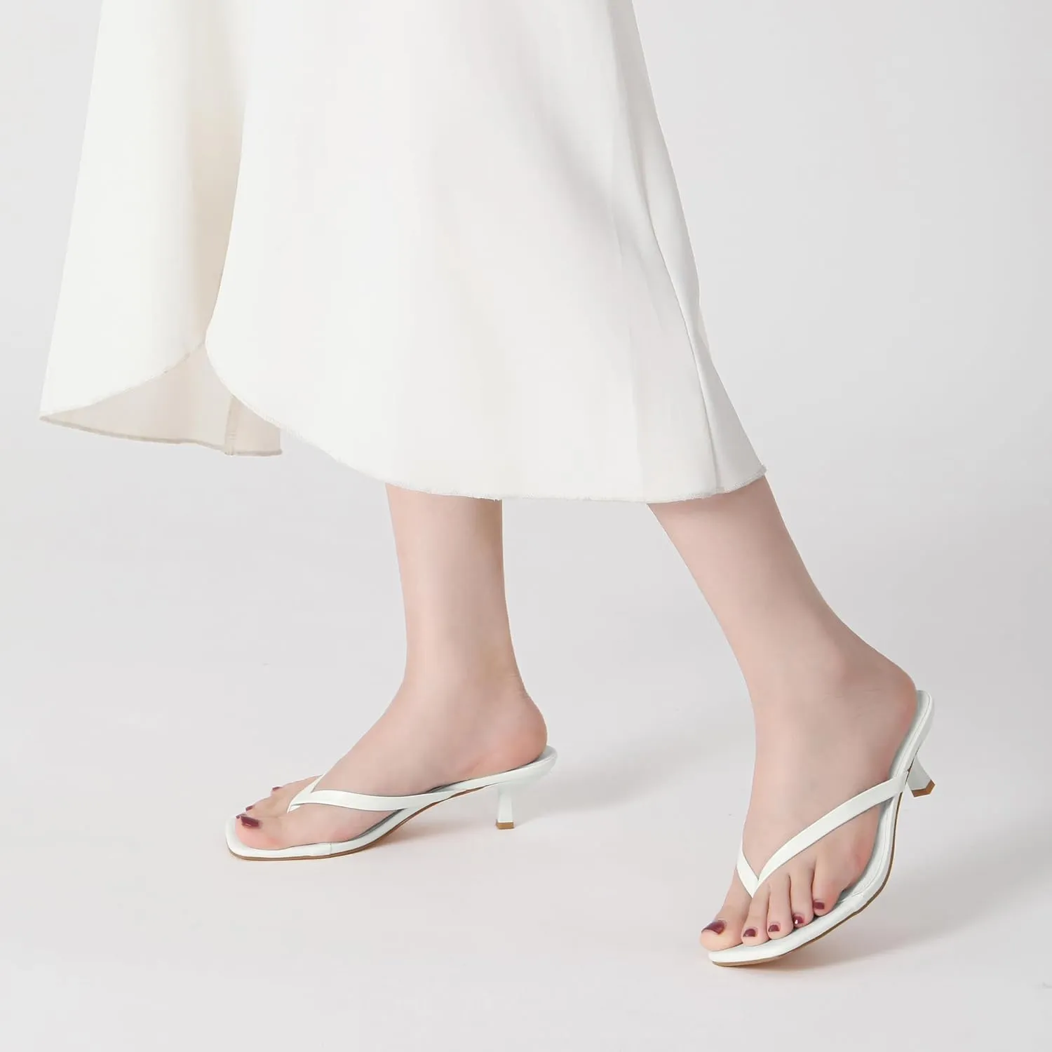 Women's Kitten Heel Sandals Square Toe Slip-On Flip Flop Heels Thong Sandals for Summer 2 Inch Heeled Sandals