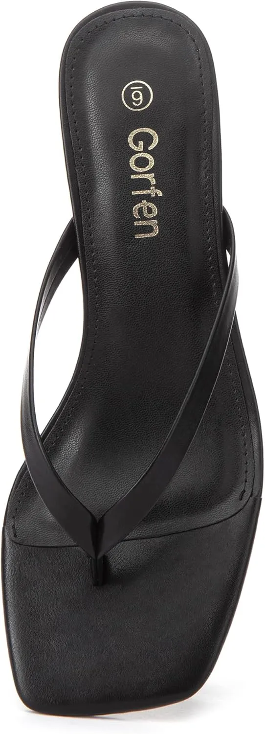 Women's Kitten Heel Sandals Square Toe Slip-On Flip Flop Heels Thong Sandals for Summer 2 Inch Heeled Sandals
