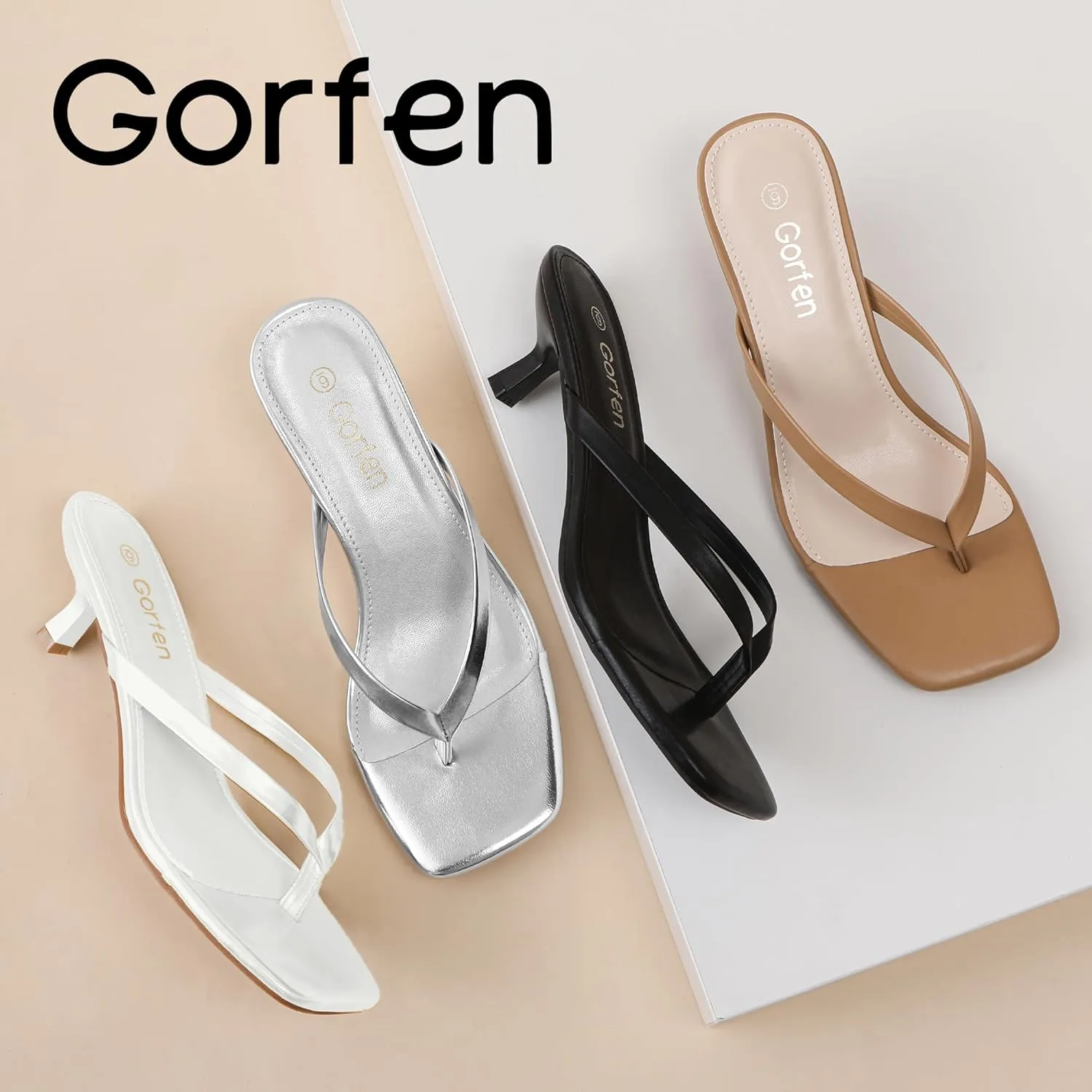 Women's Kitten Heel Sandals Square Toe Slip-On Flip Flop Heels Thong Sandals for Summer 2 Inch Heeled Sandals