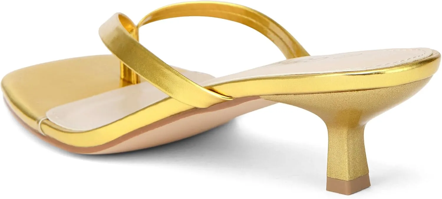 Women's Kitten Heel Sandals Square Toe Slip-On Flip Flop Heels Thong Sandals for Summer 2 Inch Heeled Sandals