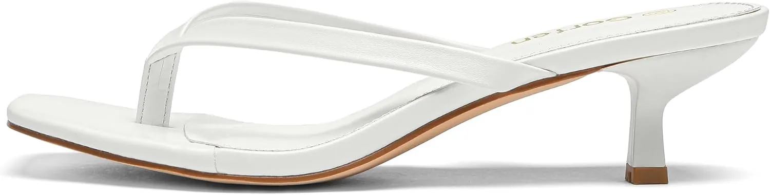 Women's Kitten Heel Sandals Square Toe Slip-On Flip Flop Heels Thong Sandals for Summer 2 Inch Heeled Sandals