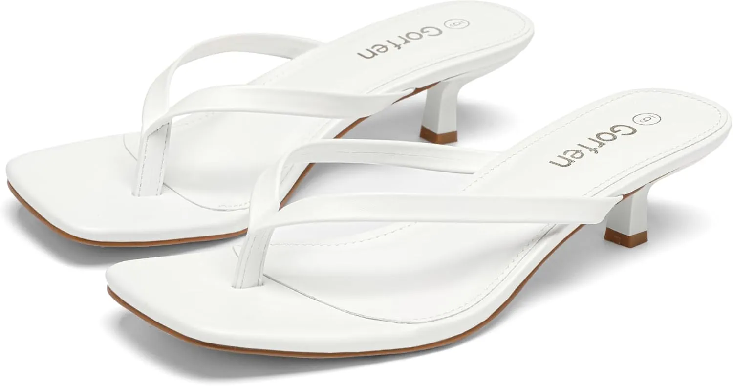 Women's Kitten Heel Sandals Square Toe Slip-On Flip Flop Heels Thong Sandals for Summer 2 Inch Heeled Sandals