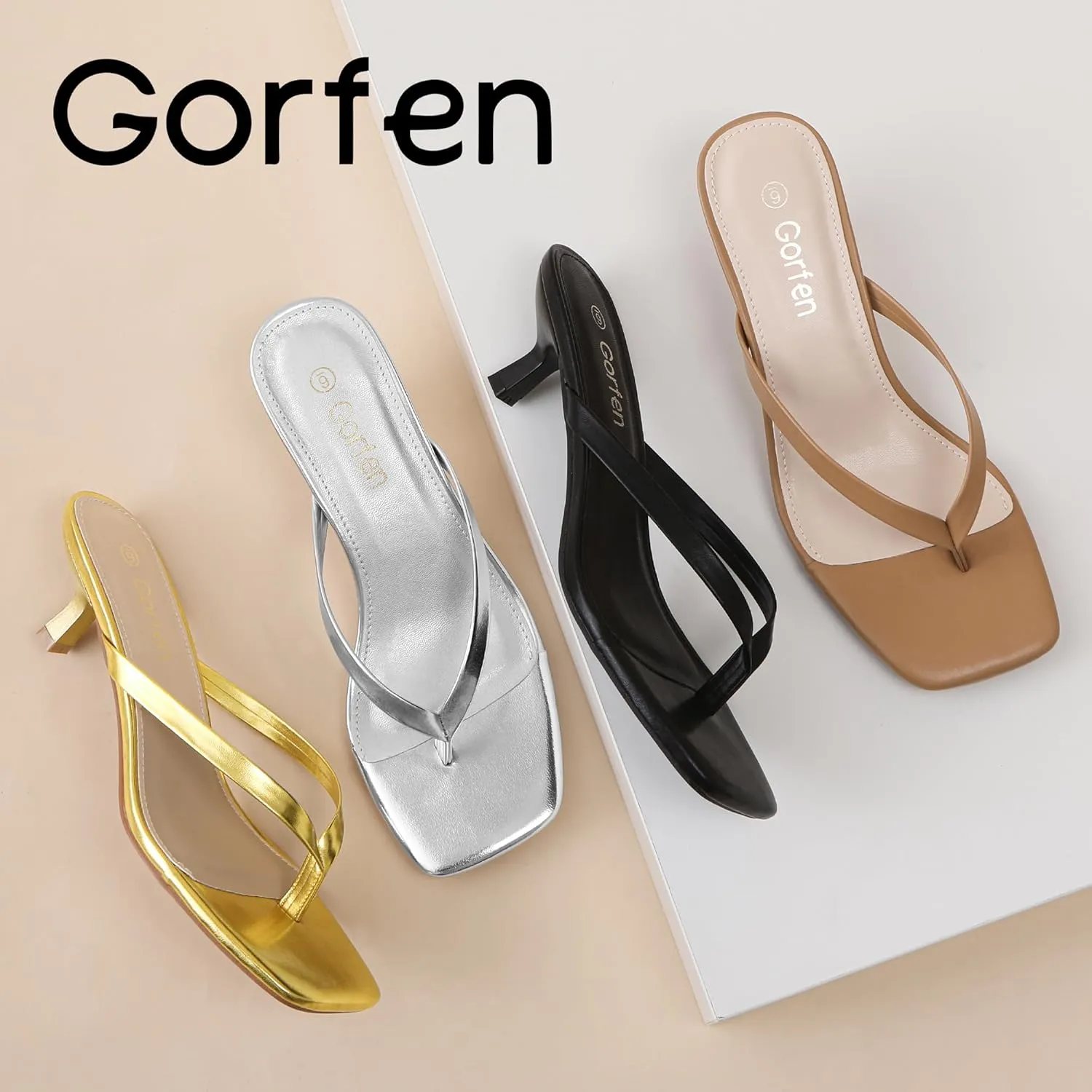 Women's Kitten Heel Sandals Square Toe Slip-On Flip Flop Heels Thong Sandals for Summer 2 Inch Heeled Sandals