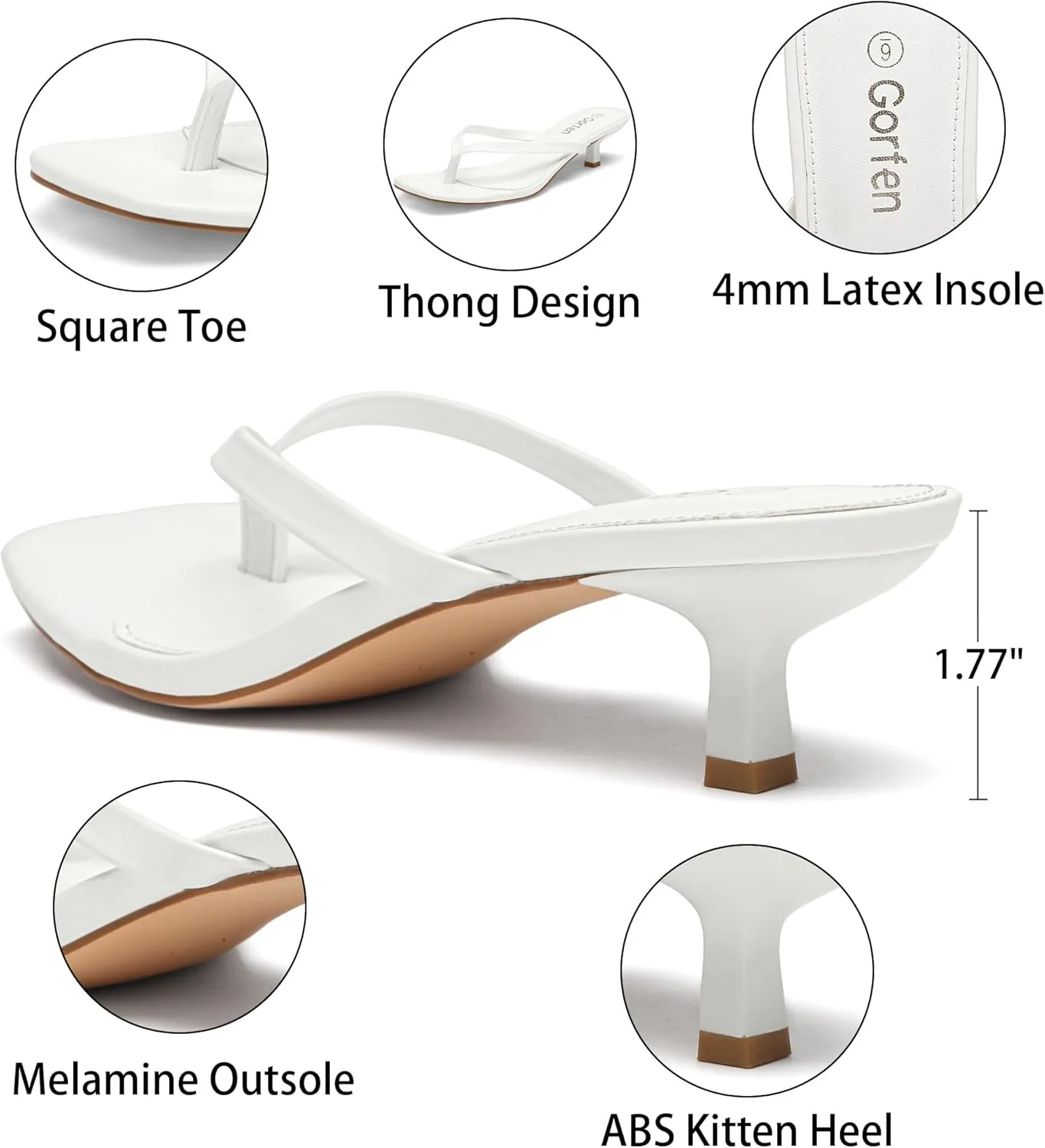 Women's Kitten Heel Sandals Square Toe Slip-On Flip Flop Heels Thong Sandals for Summer 2 Inch Heeled Sandals