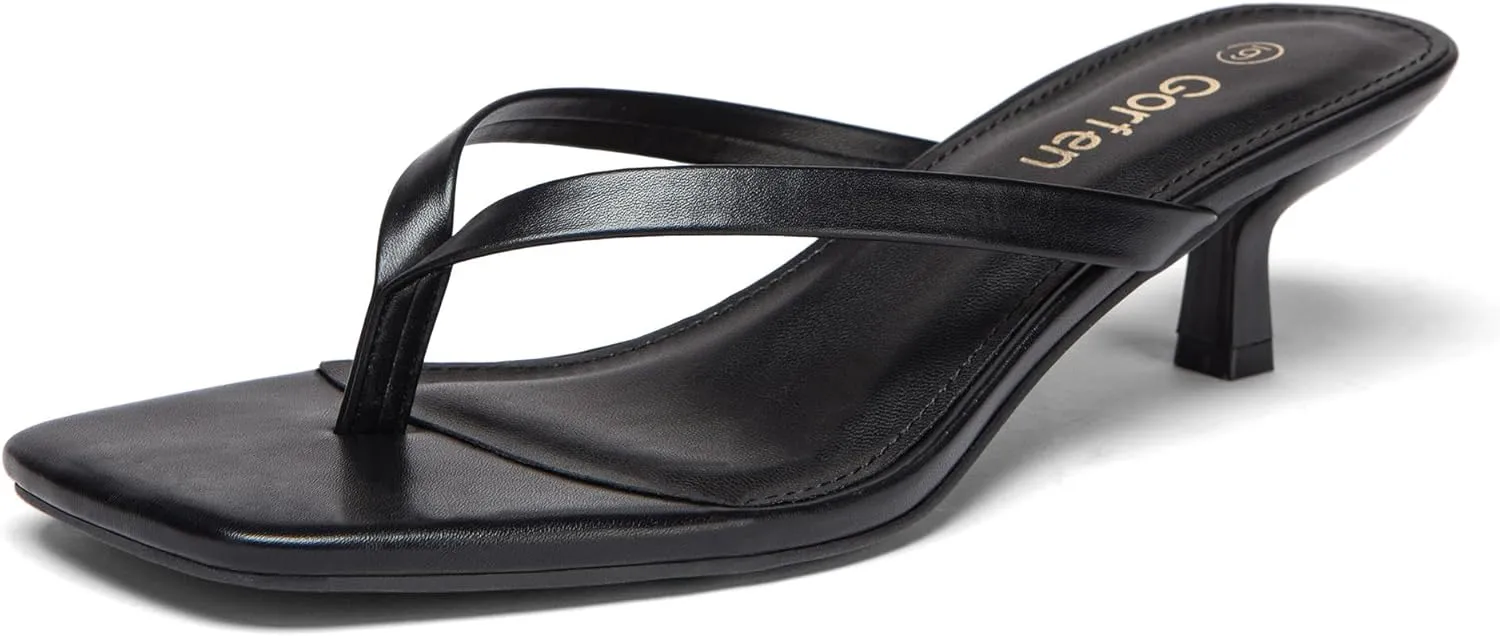 Women's Kitten Heel Sandals Square Toe Slip-On Flip Flop Heels Thong Sandals for Summer 2 Inch Heeled Sandals