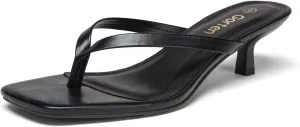Women's Kitten Heel Sandals Square Toe Slip-On Flip Flop Heels Thong Sandals for Summer 2 Inch Heeled Sandals