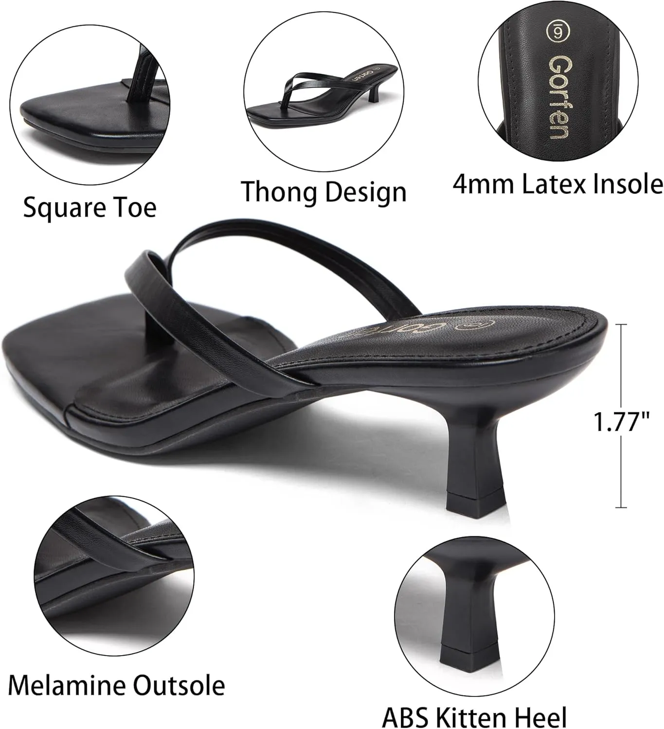 Women's Kitten Heel Sandals Square Toe Slip-On Flip Flop Heels Thong Sandals for Summer 2 Inch Heeled Sandals