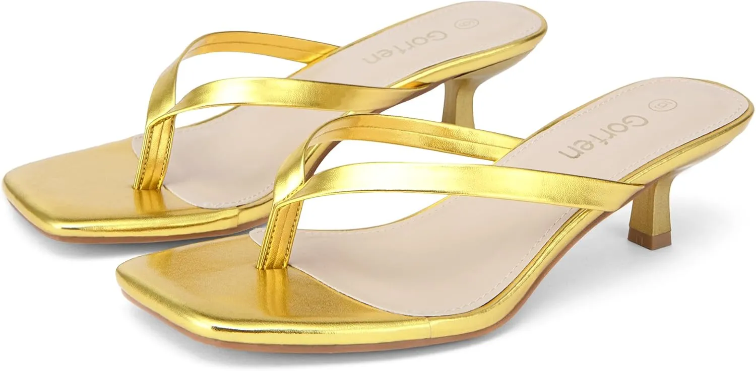 Women's Kitten Heel Sandals Square Toe Slip-On Flip Flop Heels Thong Sandals for Summer 2 Inch Heeled Sandals
