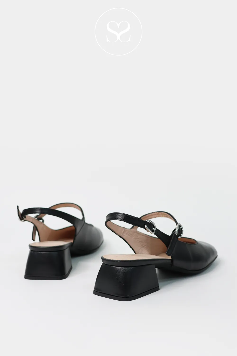 WONDERS D-1222 BLACK LEATHER MARY JANE SLINGBACK BLOCK HEELS