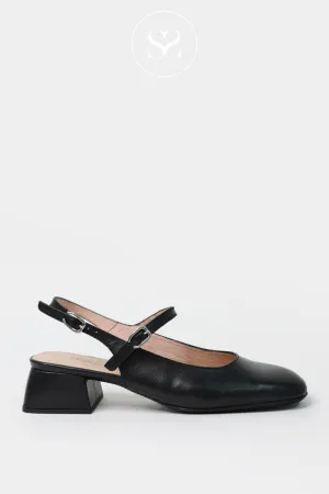 WONDERS D-1222 BLACK LEATHER MARY JANE SLINGBACK BLOCK HEELS