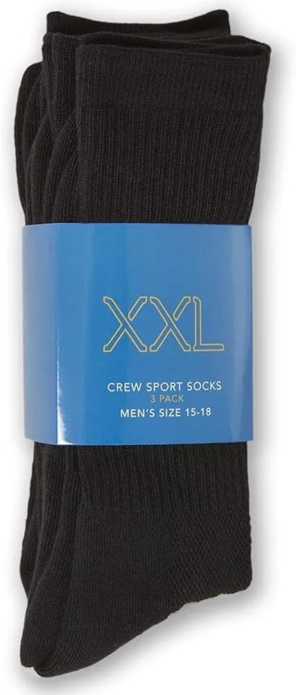 xxl Crew Sport Socks for Men (3-Pack) ?C Size 15?C18 ?C Lightweight, Breathable Cotton Blend Athletic Socks ?C Big & Tall Fit